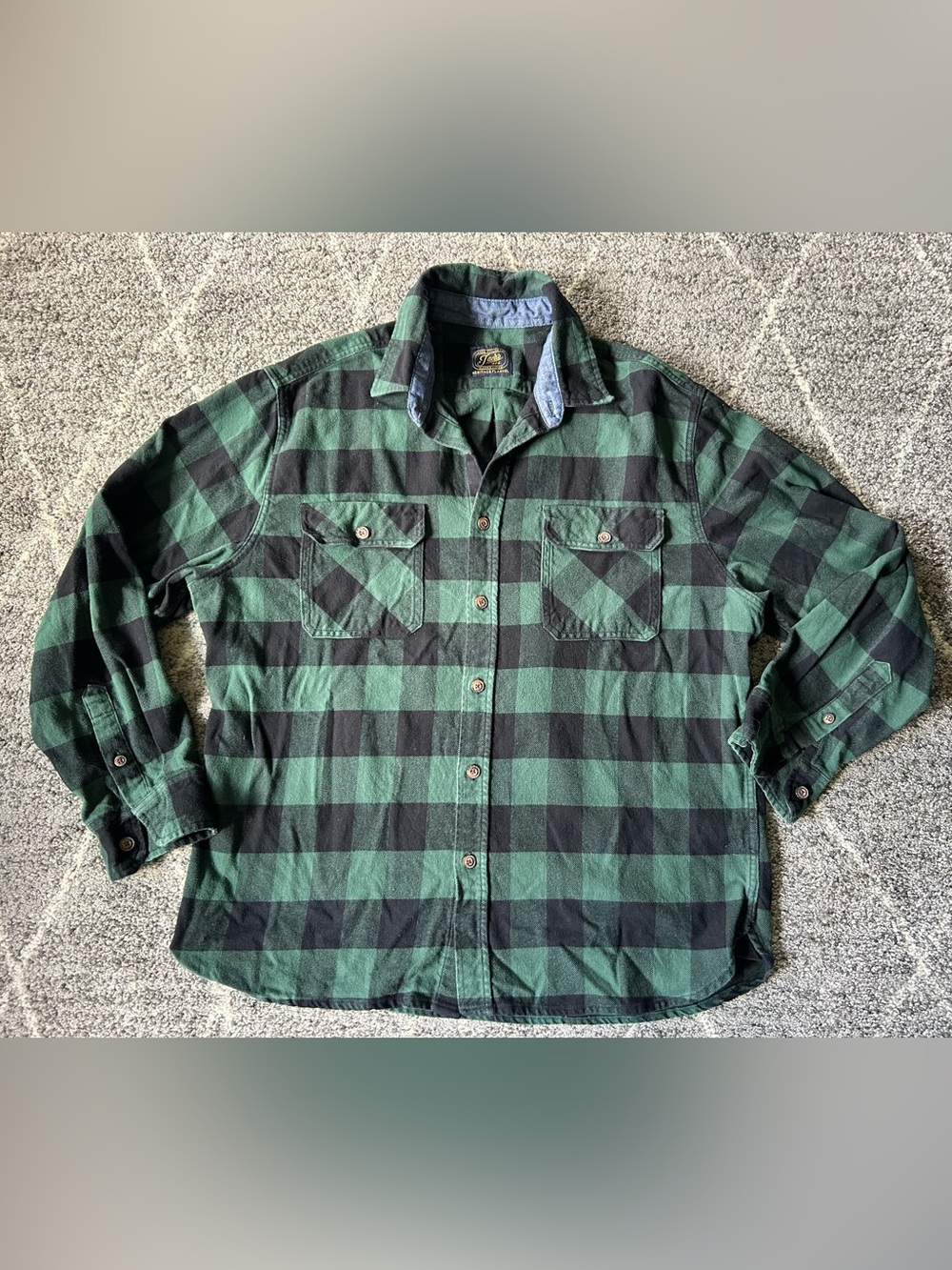 Jachs Heritage Men’s Green Black Plaid Button-Down Heavy Flannel Shirt